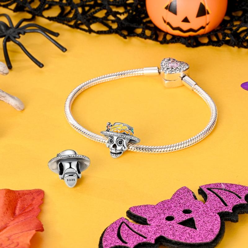 Fashion New Halloween Weird Skull Copper Plated Dangle Charm Fit Original Bracelet Surprise Gift For Your Best Friend