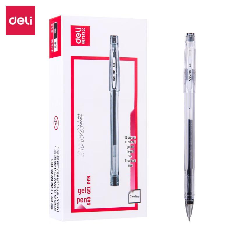 Deli S40 0.3mm Black Gel Pen 12-Pack