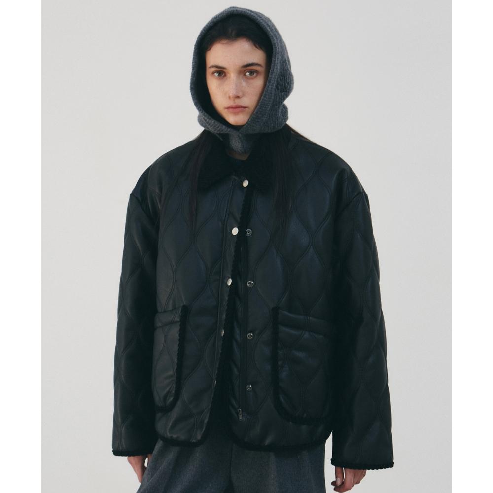 

NICKNICOLE QUILTING LEATHER JACKETBLACK