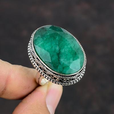 Faceted Zambian Emerald Ring Gemstone Vintage Ring Handmade Jewelry 925 Sterling Silver Ring Adjustable Ring Amazing Jewelry Gifts For Women