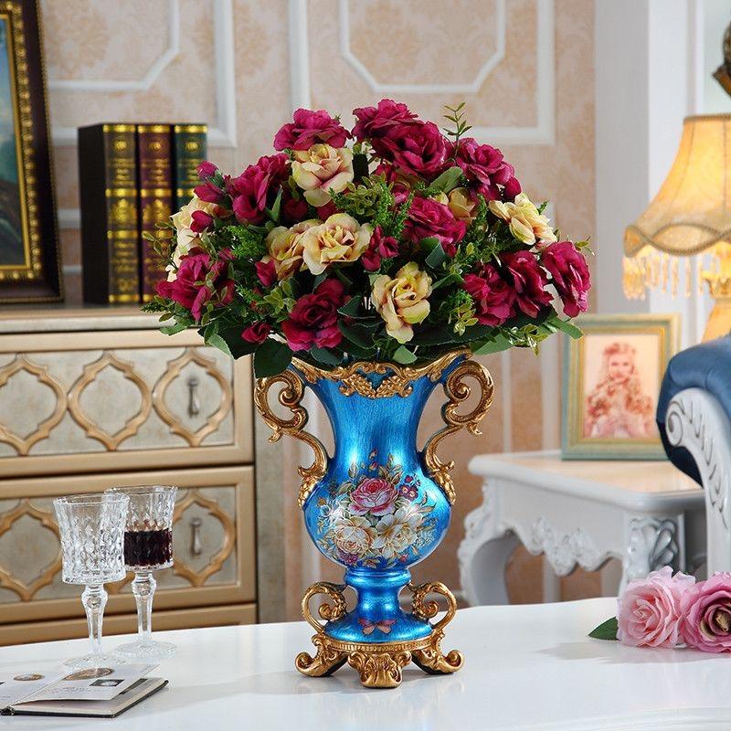 European Resin Vintage Vase Fake Flower Arrangement Ornaments Home Room Desktop Accessories Crafts Coffee Table Decoration Items