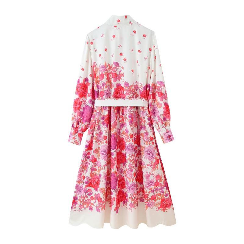 2025 Autumn Women's Fashion: European & American Style Floral Print Long Sleeve Dress