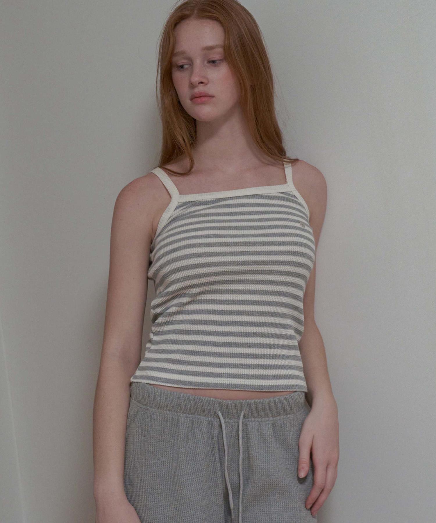 Ingi Active Stripe Waffle Sleeveless Gray Gray/One