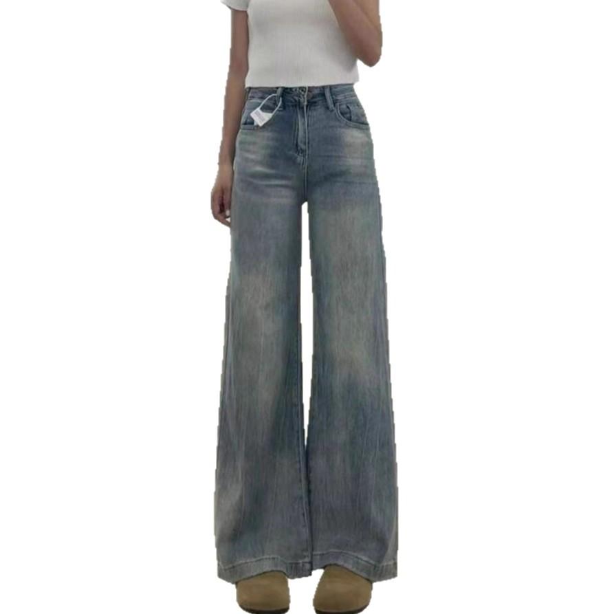 High-waisted Straight Jeans Female Fall Vintage Loose Skinny Versatile Trailing Wide-legged Pants Retro Street Style Baggy Long Jeans for Ladies