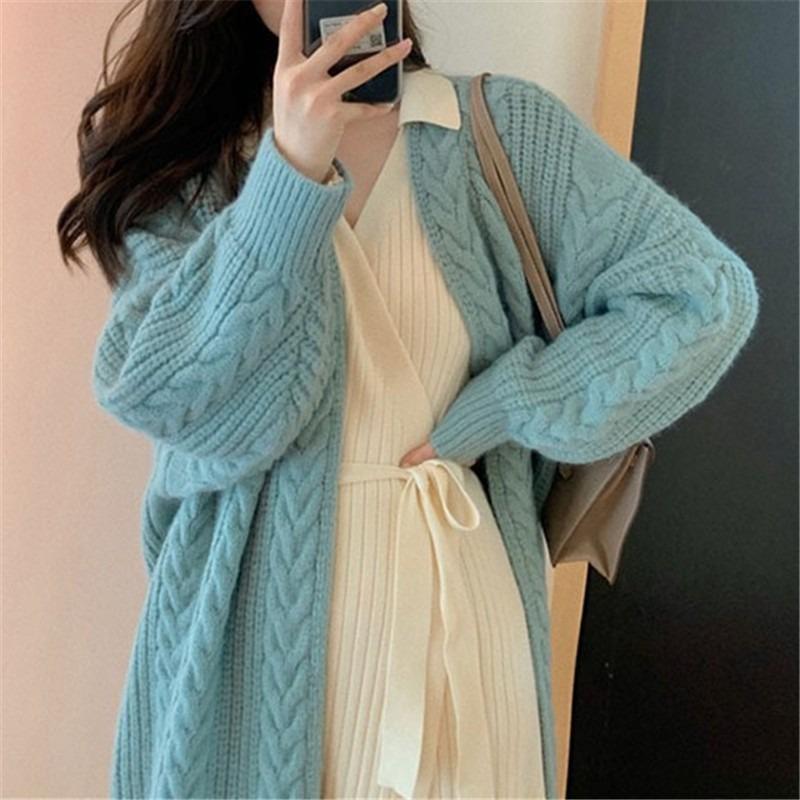 Autumn and winter new outer wear knitted cardigan retro fashion simple thickened loose twist long women's sweater jacket women