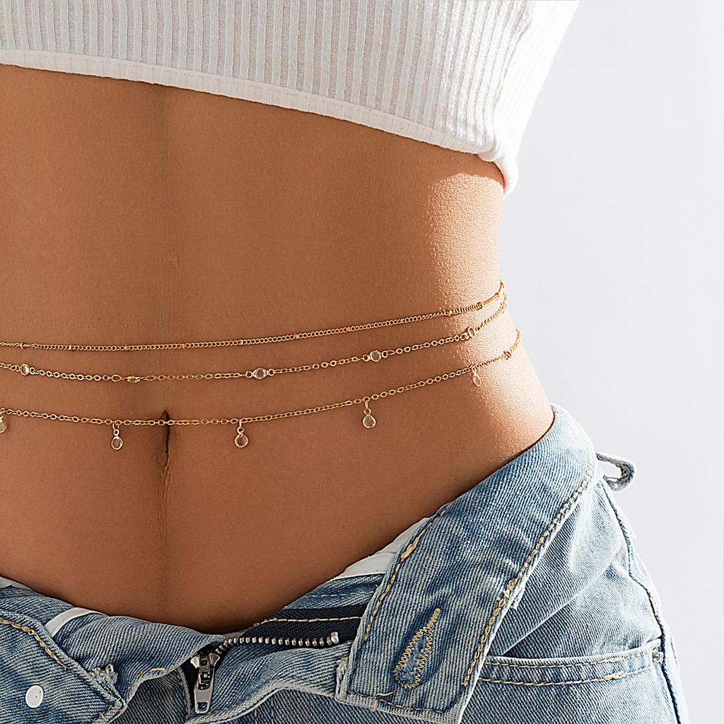 Body Chain Bikini Rhinestone Tassel Waist, Temperament Sexy Geometric Crystal Waist Chain Women