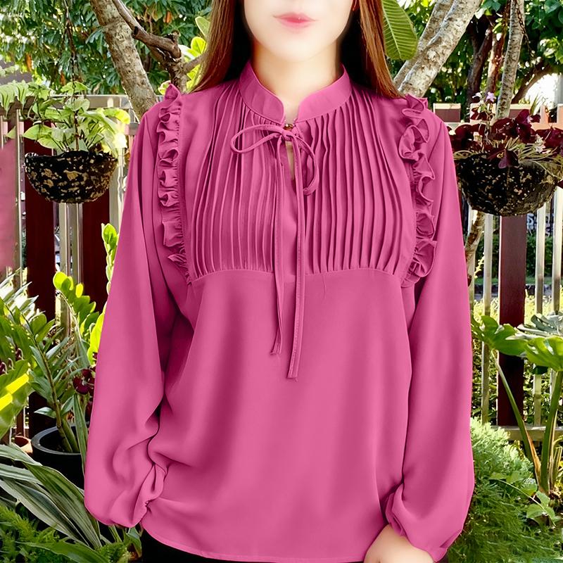 

ZANZEA Жіноча повсякденна блузка з круглим вирізом, вільна, з довгим рукавом, однотонна 2XL темно-рожевого кольору