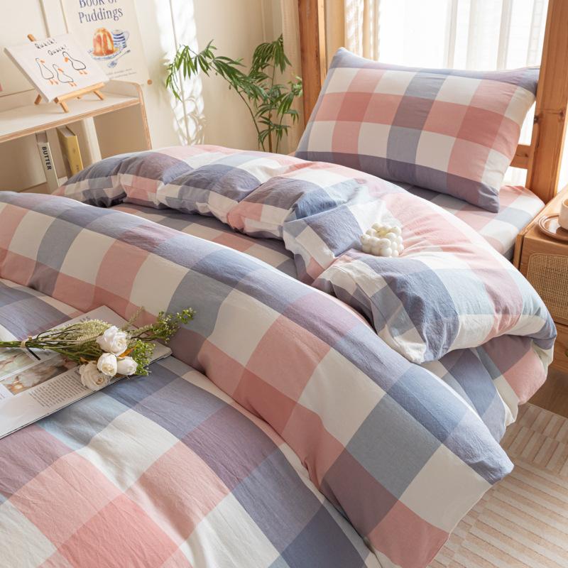 Cotton Washed Cotton Single Quilt Cover Student Dormitory Pure Cotton Bedding Four-piece Set Sheet Quilt Cover Simple Three-piece Set