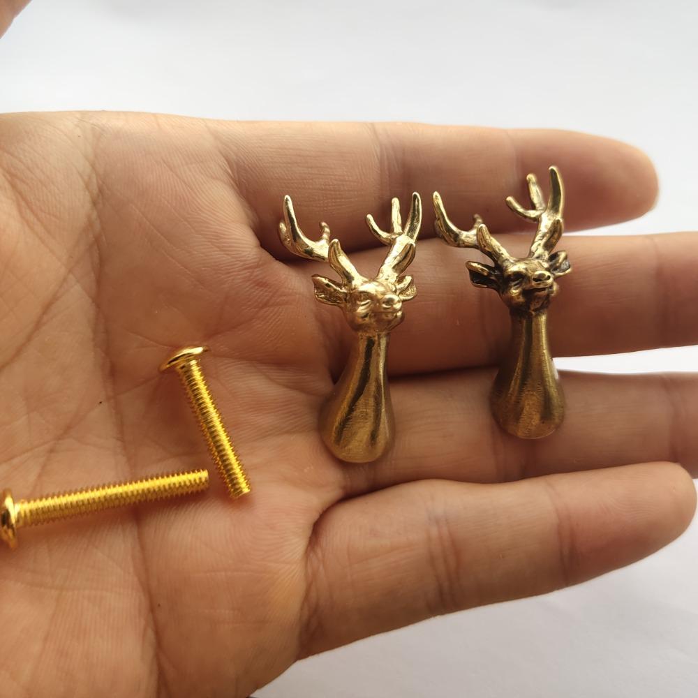 Vintage Solid Deer Head Drawer Handle Single Hole Wardrobe Door Handle with Screws  Kitchen