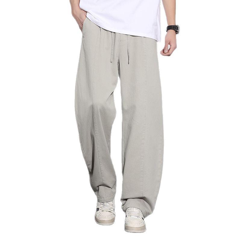 Spring and summer new European, American, Japanese and Korean port pure cotton scimitar navy blue loose straight casual pants men's pants