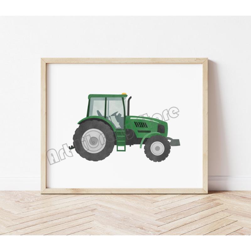 Watercolor Construction Vehicle Transportation Tractor Bulldozer Poster Wall Art Pictures Canvas Painting Nursery Home Decor