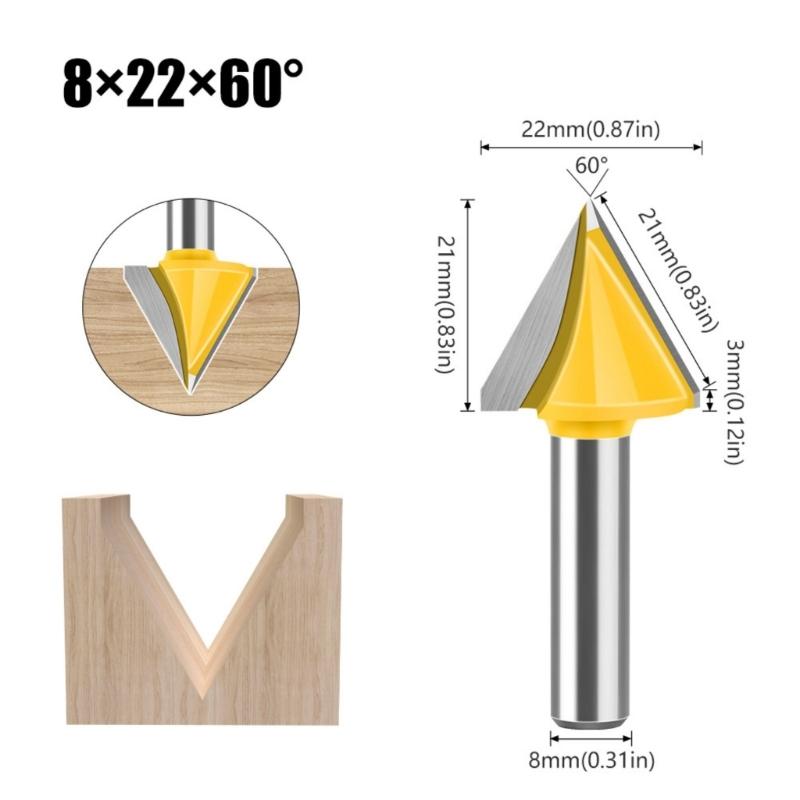 Efficient 8mm Shank V Flute Router Bit Carbide End Mill With 60 To 150 Degree Options for Profession Woodworking Project