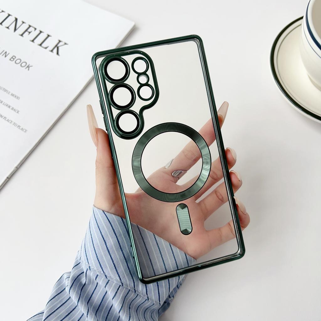 Luxury Plating For Magsafe Magnetic Case For Samsung S25 S24 S23 S22 S21 S20 FE Ultra Plus A06 A16 A55 A35 A25 A15 Clear Cover