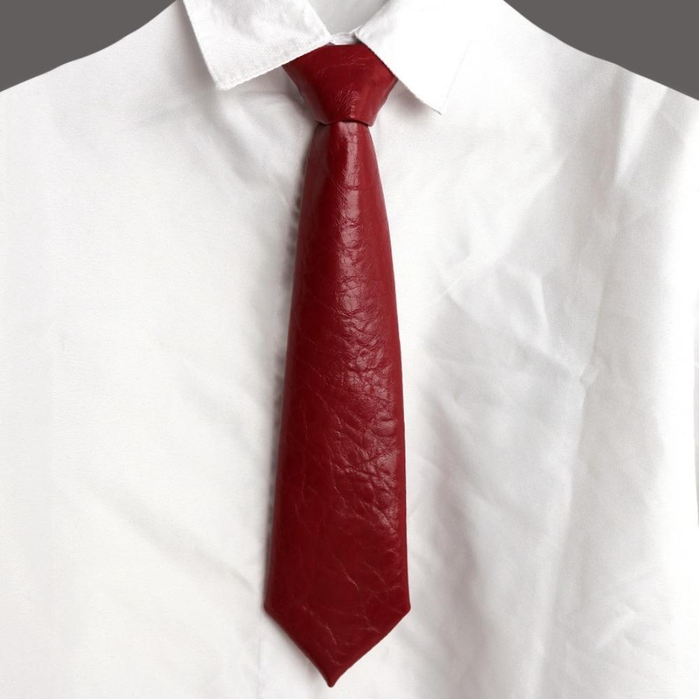 College Style PU Leather Ties Solid Color Lazy Tie Retro JK Necktie
