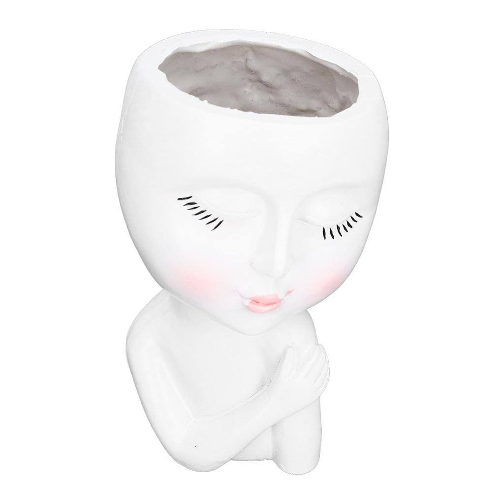 Face Flower Pot Eyes Closing Girl High Density Resin Drainage Hole Multi Purpose Head Planter Pot for Office Garden