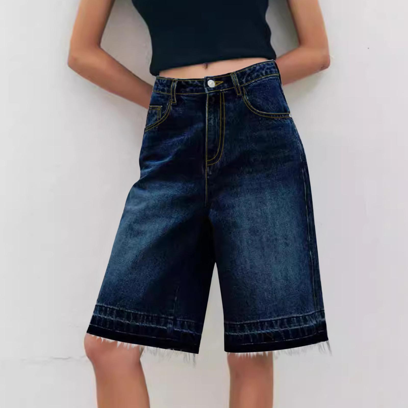 Women s Retro Loose High Waist Casual Fashion Denim Midi Pants XL