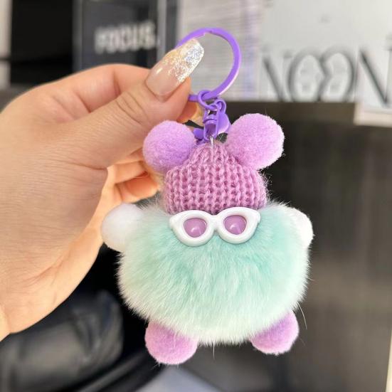 Yousheng Keychain Plush Rabbit Fur Cartoon Doll Shape Bag Charm Car Keychain Decorative Accessory Emotional Support Gift