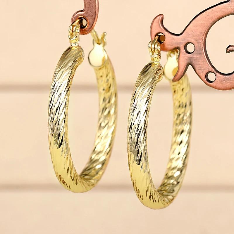 Huitan 2025 Series Gold Color Hoop Earrings for Women Twist Carve Pattern Trendy Circle Earrings Metal Fashion Versatile