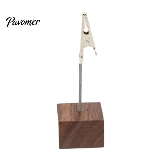 Compact Note Holder Wooden Cube Memo Clip Stand, Display Solid Wood Square Base Receipt Card Holder, Vertical for Wedding Party or Office Table