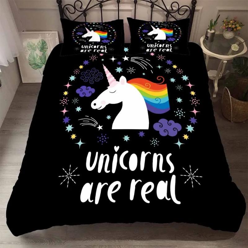 Microfiber Fabric Bedclothes Kids Beds Cartoon Rainbow Unicorn Bedding Set Home Bed Set Cute Unicorn Duvet Cover With Pillowcase