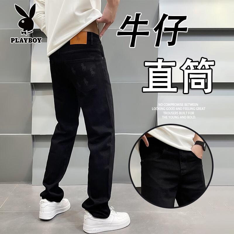 PLAYBOY Men s Slim Straight Black Printed Jeans 38