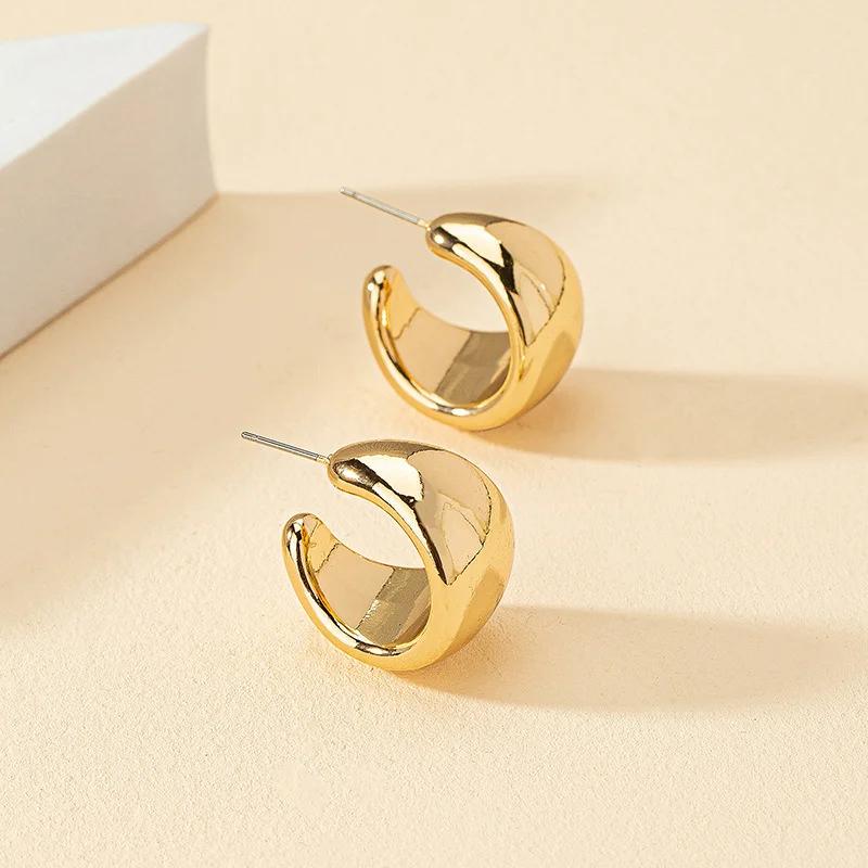 

Vintage Chunky Gold Color Hoop Earrings For Women Simple Stainless Steel Smooth Metal Round Circle Earrings Lightweight Jewelry