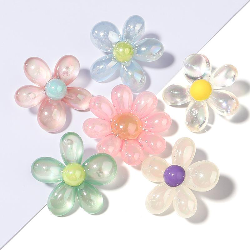 5pcs/lot Colored Charm Flower Bead Loose Big Hole Acrylic Beads For Bracelet Necklace Jewelry Making DIY Phone Chain Accessories