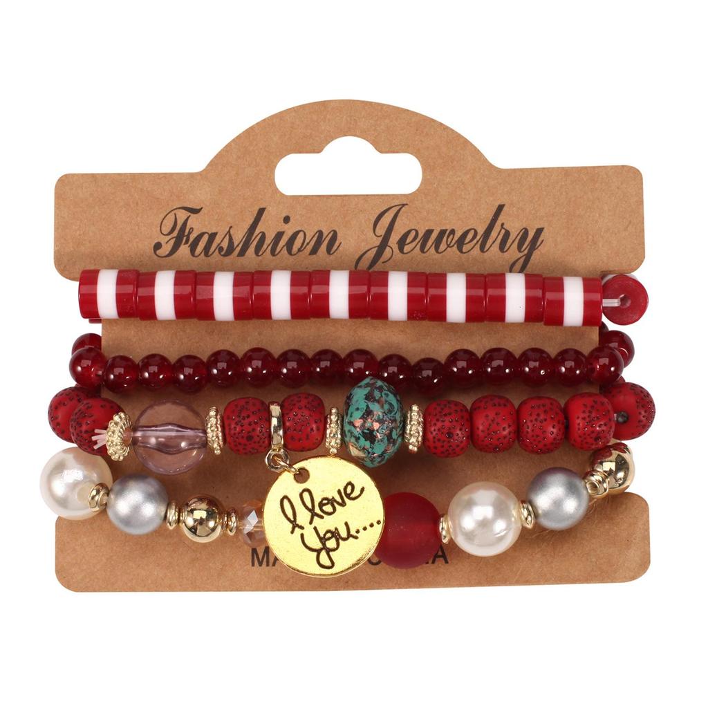European & American Bohemian Beaded Multi-layer Bracelet with 'I LOVE YOU' Pendant