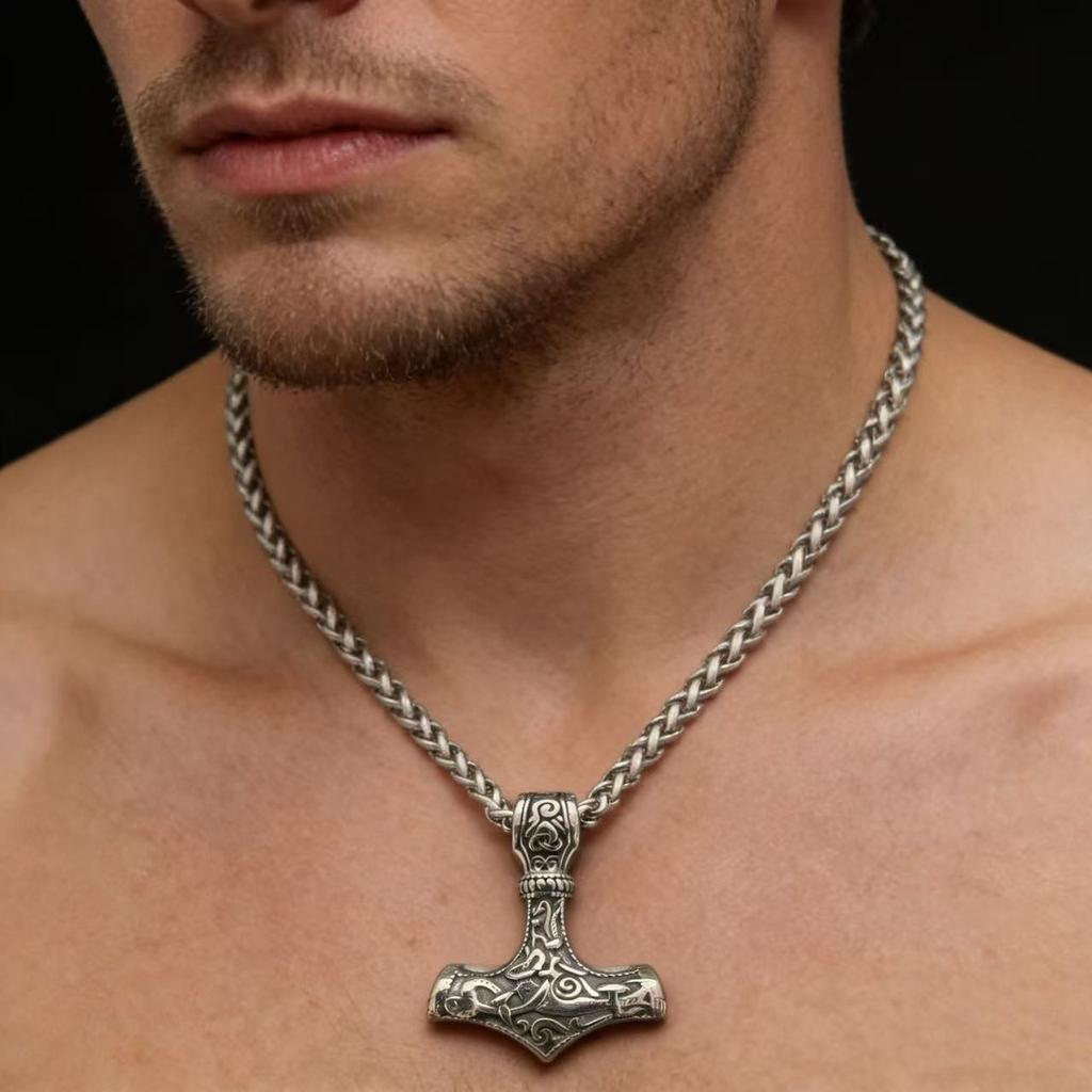 HNSP Stal Nierdzewna 316L Nordycki Odin Wiking Młot Thora Naszyjnik z Wisiorkiem Dla Mężczyzn Vintage Mjolnir Akcesorium Pudełko na Prezenty