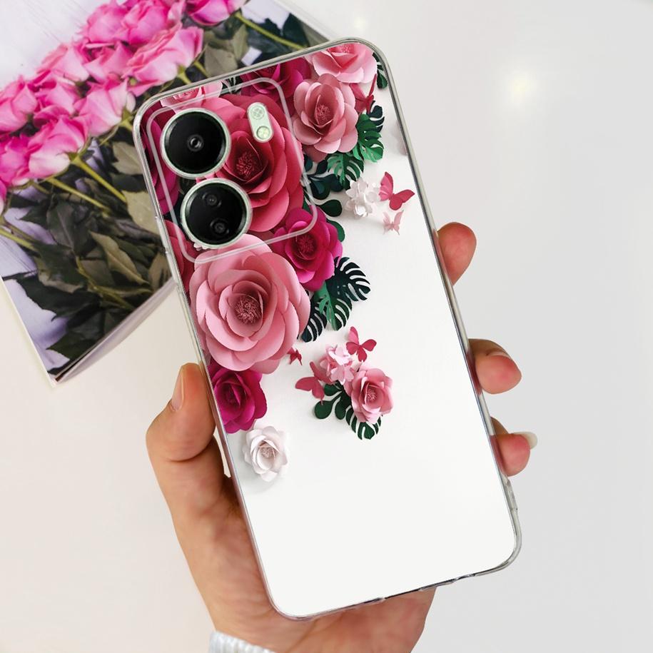 For Xiaomi POCO C65 Case Transparent Silicone Soft TPU Phone Cover For Xiaomi Mi Poco C65 Protective Bumper PocoC65 Flower Funda