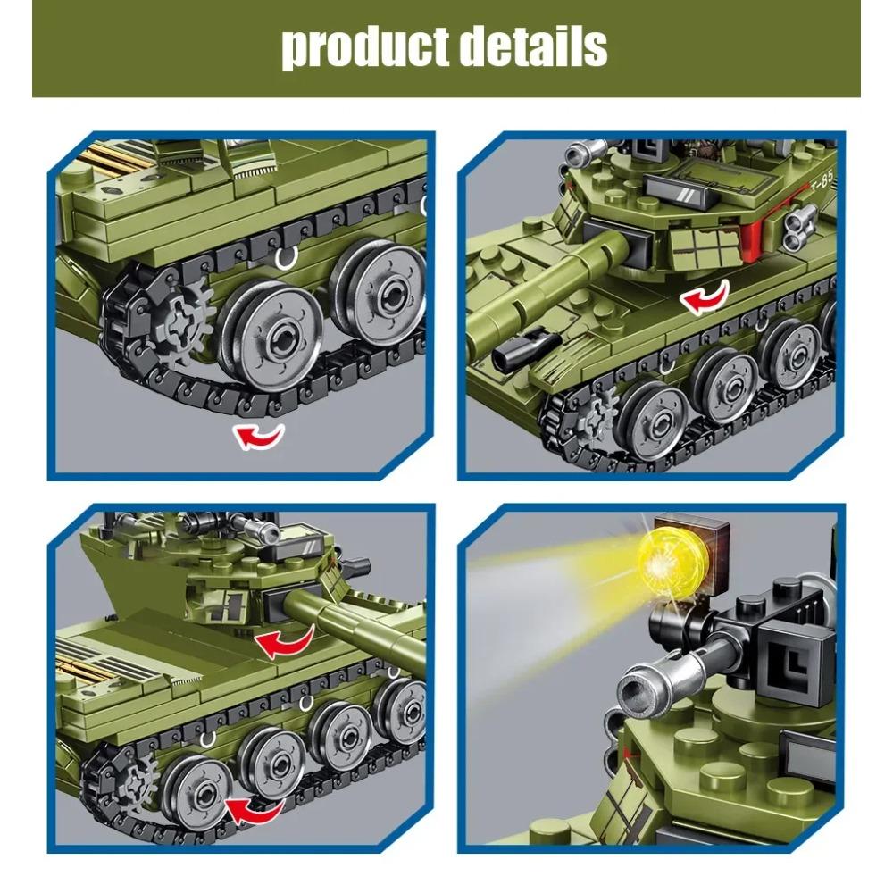 New 336pcs Military 85 Main Battle Tank Building Blocks WW2 Army Soldier Figures Bricks Educational Toys for Children Boy Gift