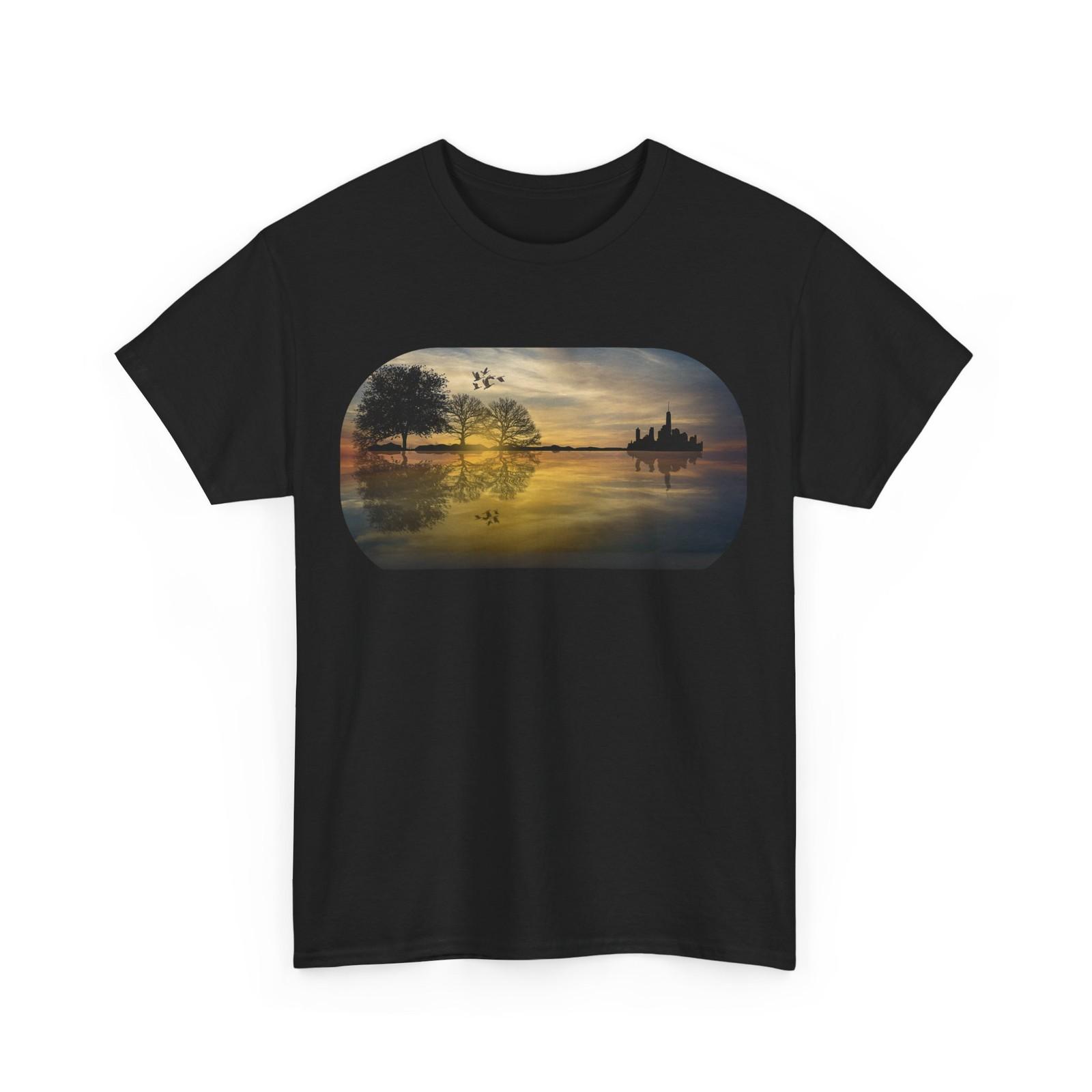 Guitar Wildlife T-Shirt Mens Womens Tees Top, Guitar Reflection Nature Lovers Lake SunseT Shirt Mens Womens Tees Top L