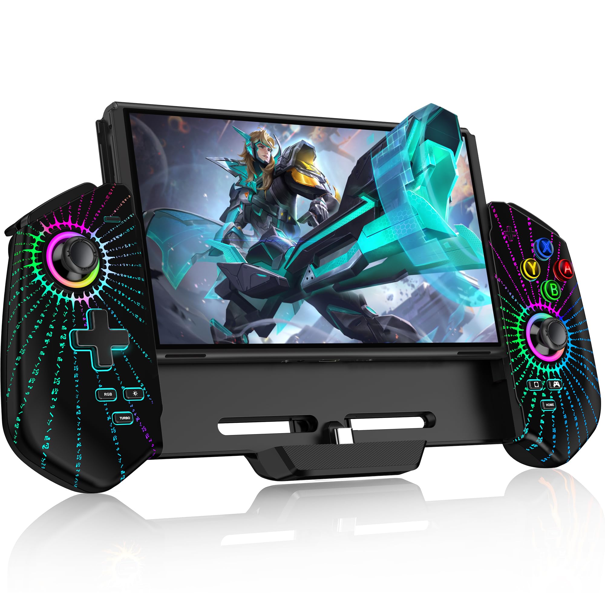 

Switch Controller 7 Color RGB Light Macro Function Portable Mode Controller for Switch Grip Controller Gyro Sensor Vibration Continuous Fire Wired