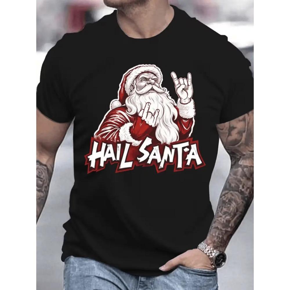 Herren Weihnachtsshirt mit kurzen Ärmeln, Mode Party, Rundhals, Lässiger Lockerer und Atmungsaktiver Pullover