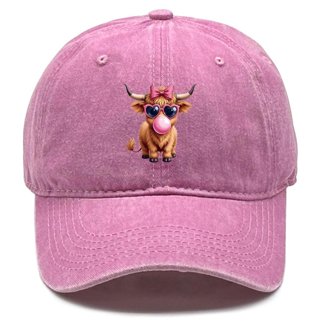 Cattle Bubble Gum Print Snapback Baseball Cap, Animal Mesh Hat Breathable Curved Brim Retro Casual Snapback Baseball Hat