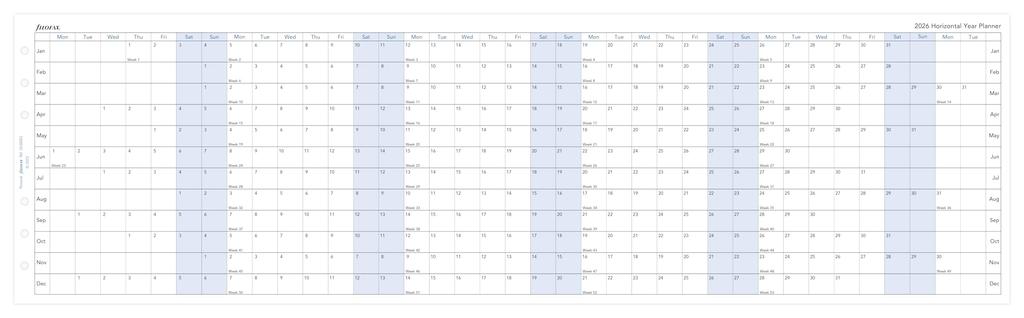 Filofax 2026 System Planner Refill, Bible Horizontal Year Planner, January Start, White, 26-68401, Officially Imported
