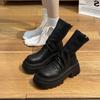 Mode „Light Punk Vibe“ Schwarze Langstiefel mit dicker Sohle, Stulpen-Socken-Stil, Perfekt für lässige & Herbst-Winter-Looks