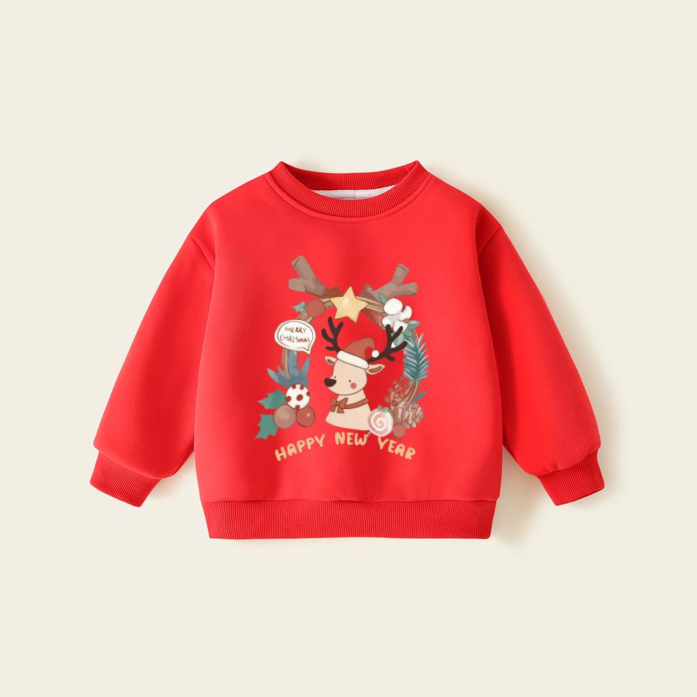 Children's Fleece-Lined Sweatshirt - Winter Warm Top for Boys & Girls, New Year & Christmas Apparel, Thickened Baby Winter Clothing