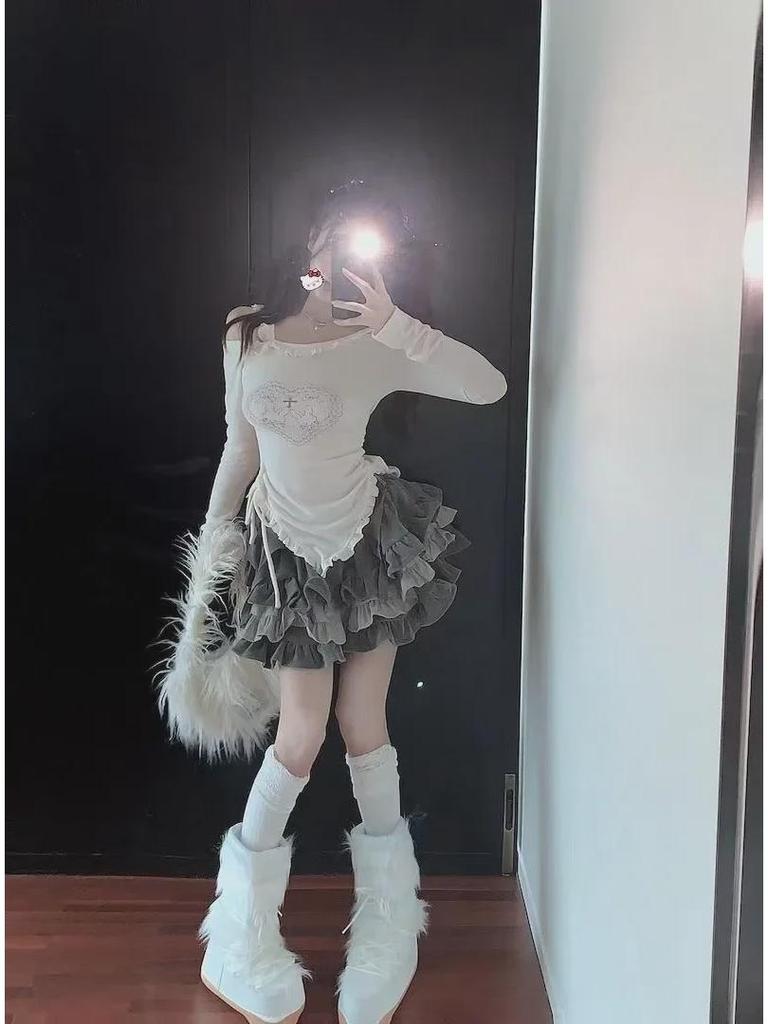 Schwarzes Off-Shoulder Langarm-T-Shirt im koreanischen Stil für Damen - Frühling/Herbst 2023 Schlankmachendes Design