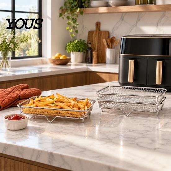 High Temperature Resistant Racks Stackable Air Fryer Rack, 304 Stainless Steel Multi-Layer Grill Stand with Fine Home Kitchen Essentials