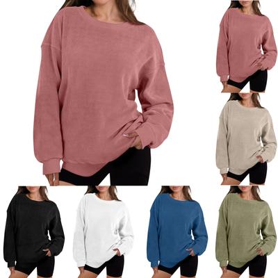Womens Oversized Sweatshirt Crewneck Long Sleeve Ribbed  Casual Pullover Top Fall  Clothes