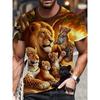 3D Jungle Animals Printed T-Shirt for Men Cool King Lion and Cheetah Cubs Graphic Short Sleeve Tees Trendy Summer Round Neck Streetwear Clothing