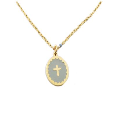 [R0196] - Golden Gray 'Cross' Steel Designer Necklace - 15x10 Mm