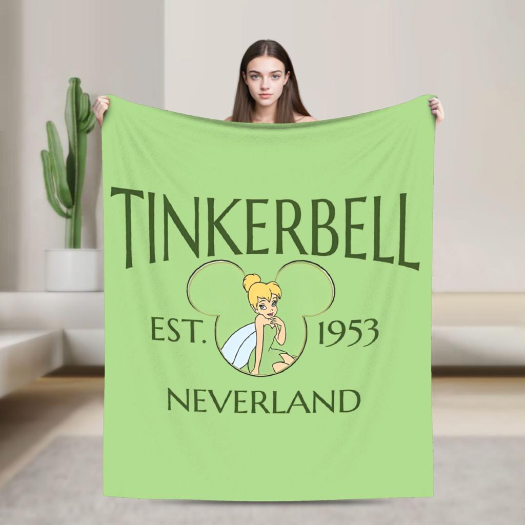Tinker Bell Cartoon Knitted Blankets Velvet Animated Fantasy Film Super Soft Throw Blankets for Bedroom Sofa Bedspread