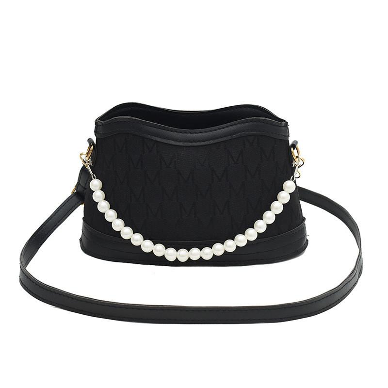 Trendy Black And Beige Pearl Chain Small Bag For Women Stylish Crossbody Purse For 2024 Spring Summer Fashion