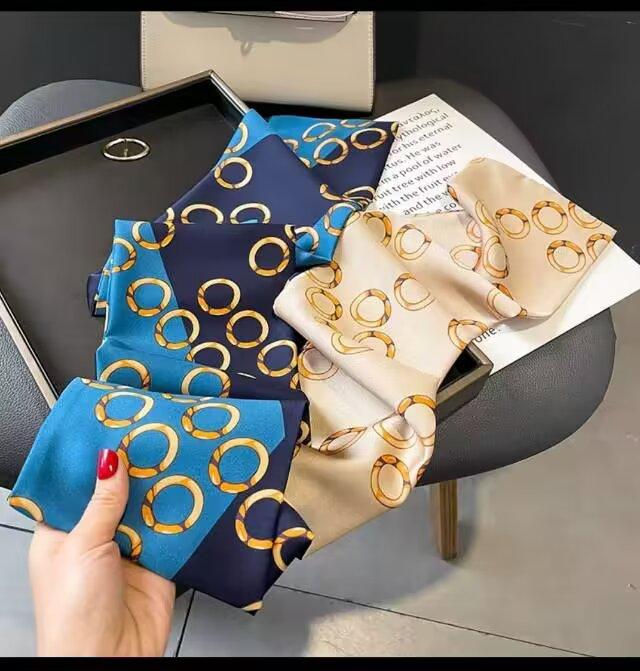 Luxury Design Silk Skinny Scarf For Women Fashion Hair Bands Neckerchief Soft Satin Lady Hands Bag Ribbon Neck Tie Scarf Female