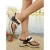 Ladies' Thick Soled Wedge Sandals with Metal Nail Buckle Design - Square Toe Breathable Fabric Cover, Shock-absorbing Rubber Sole, Non Slip Shoes