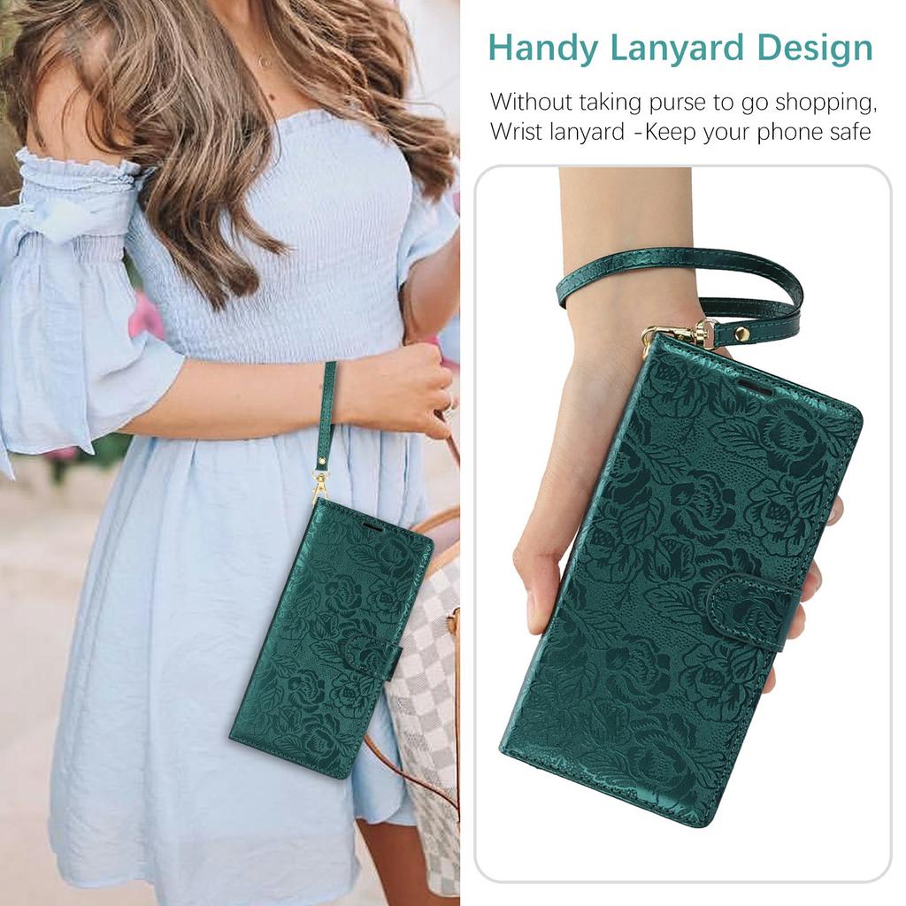 For Samsung Galaxy A55 5G Case with Hand Strap Flower Imprint Leather Wallet Phone Cover