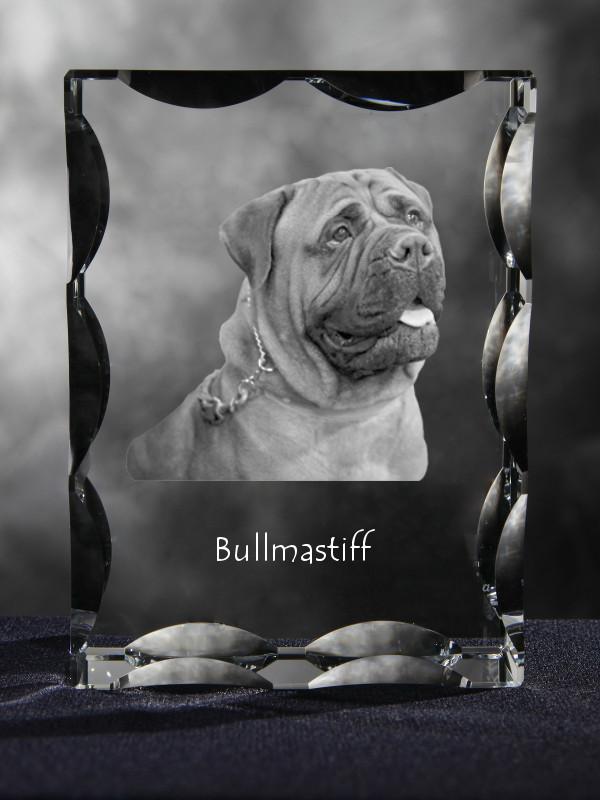 Bullmastiff - křišťál s obrázkem psa, skleněná figurka s obrázkem, unikátní rámeček s obrázkem značky Art-Dog
