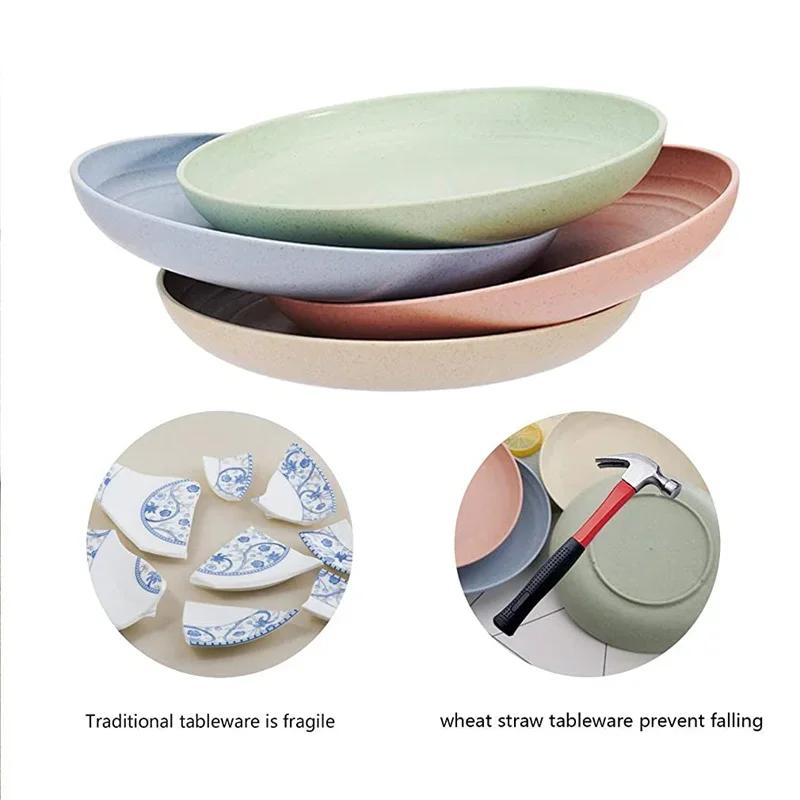 6pcs 15/20/23/25cm Lightweight Unbreakable Wheat Straw Plates Deep Dinner Plate for Kids Toddler Adult Dishwasher Microwave Safe